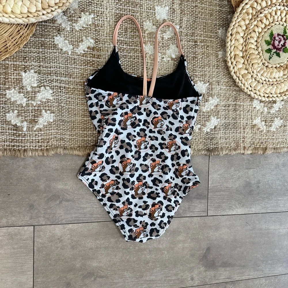 Buc-ee’s Beaver Girls Leopard Print Buc-ee One Piece Bathing Suit Swimsuit